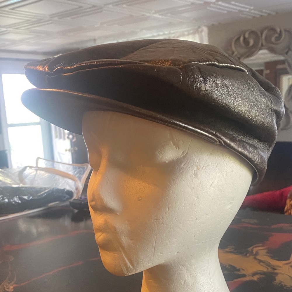 Brown Leather Newsboy Cap